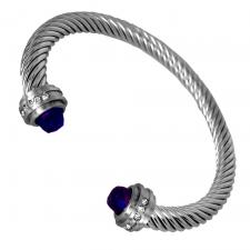 Stainless Steel Twisted Bangle w/ Purple Crystal on Ends